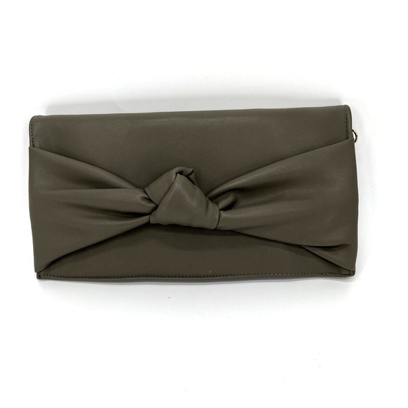 Max Studio Clutch Crossbody Handbag Taupe Gray CIRA Bow Clutch - Picture 1 of 6